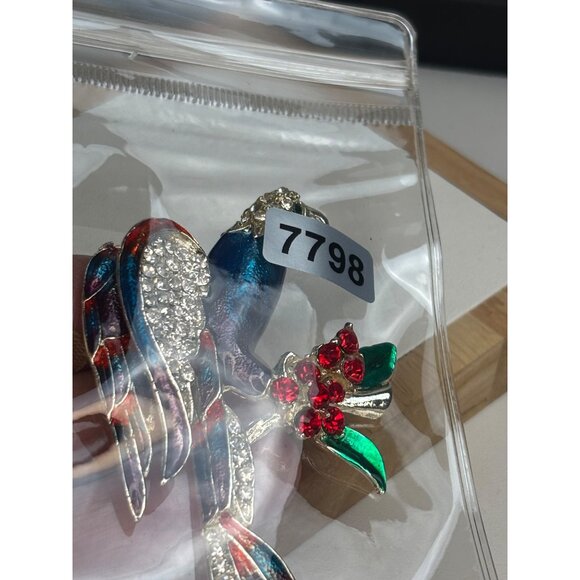 Vintage Rhinestone Eagle hawk Brooch With Red & Green Accents - Picture 6 of 9